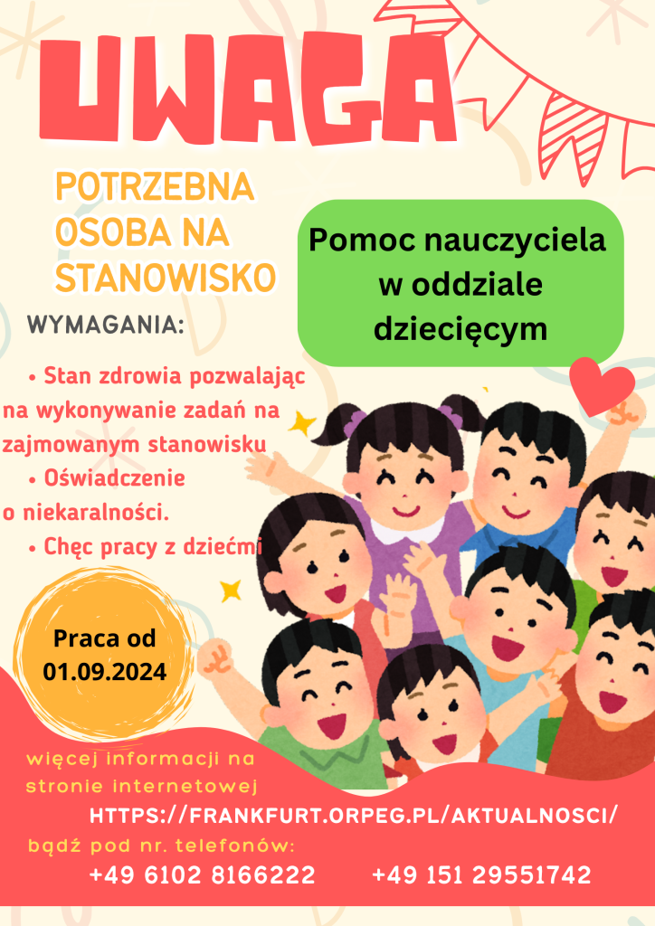 Ponowny nabór na stanowisko: pomoc nauczyciela w oddziale dziecięcym