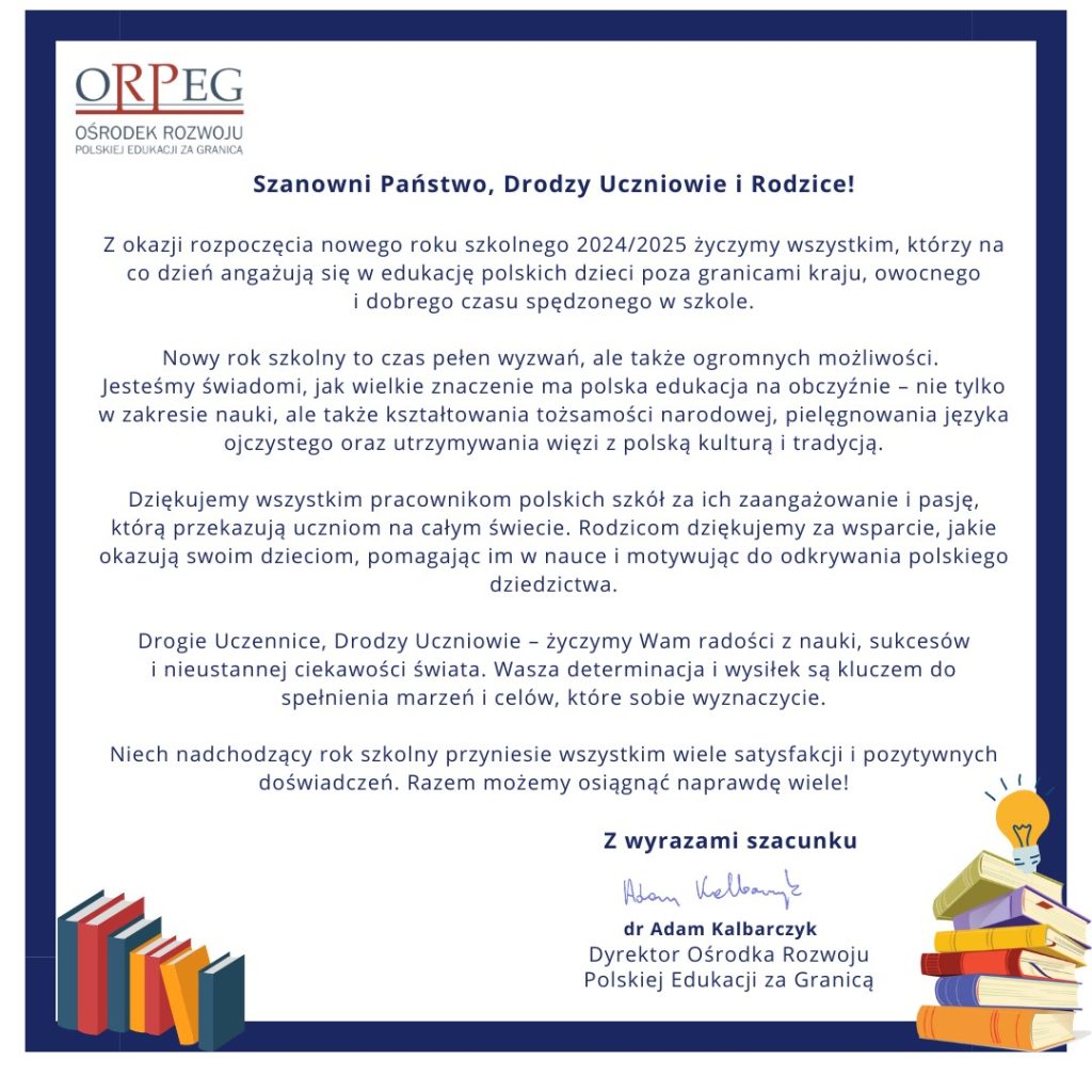 Życzenia z okazji rozpoczęcia roku szkolnego 2024/25